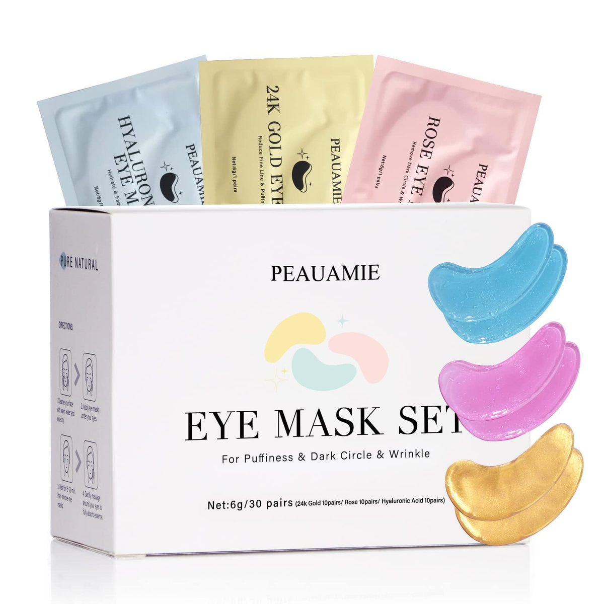 PEAUAMIE Under Eye Patches, Gold & Rose — 60 Count