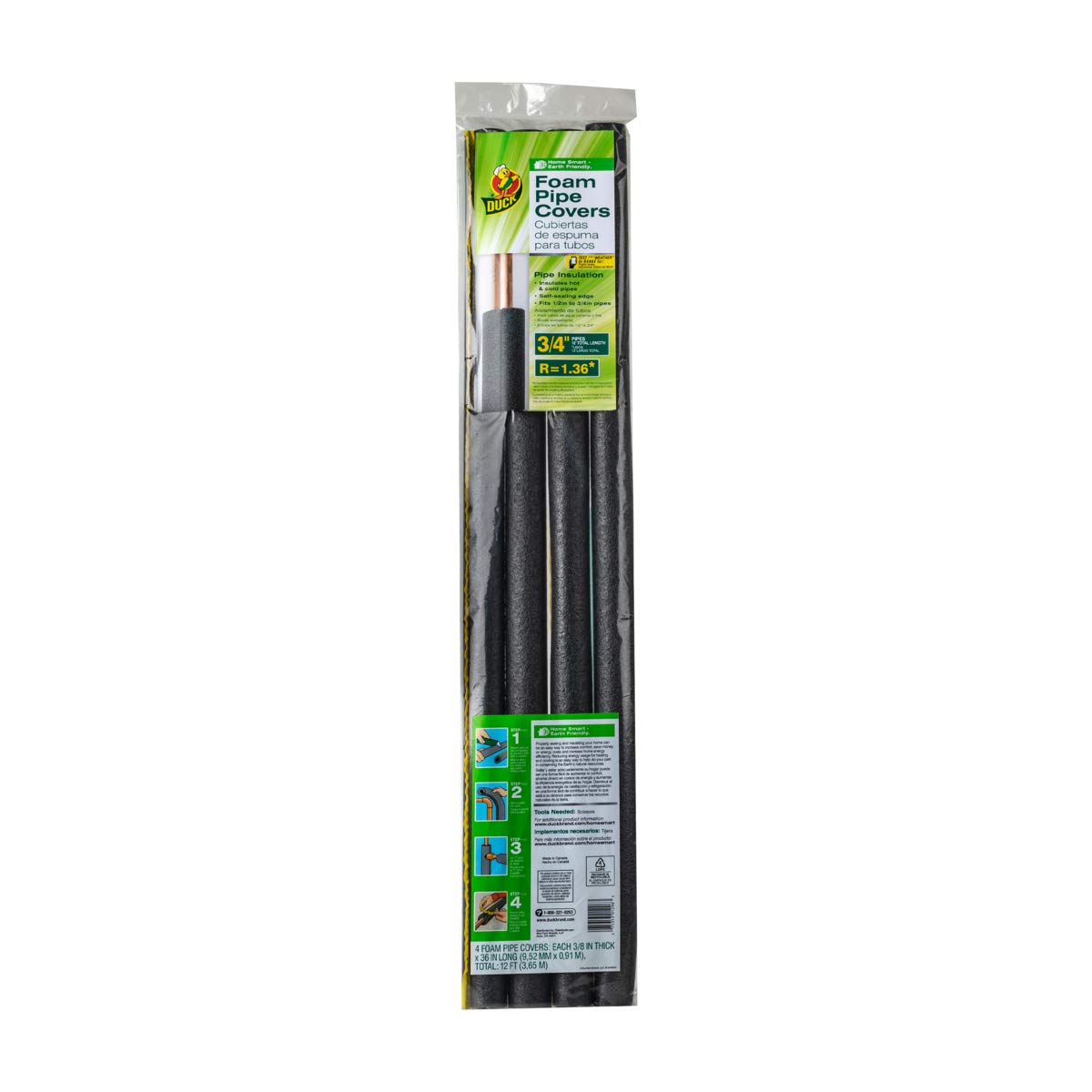 Duck Foam Pipe Insulation, 3/4 in × 3 ft — 4 Sticks