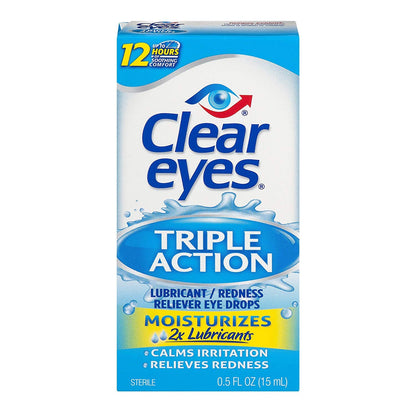 Clear Eyes Triple Action Relief Eye Drops — 3 Pack