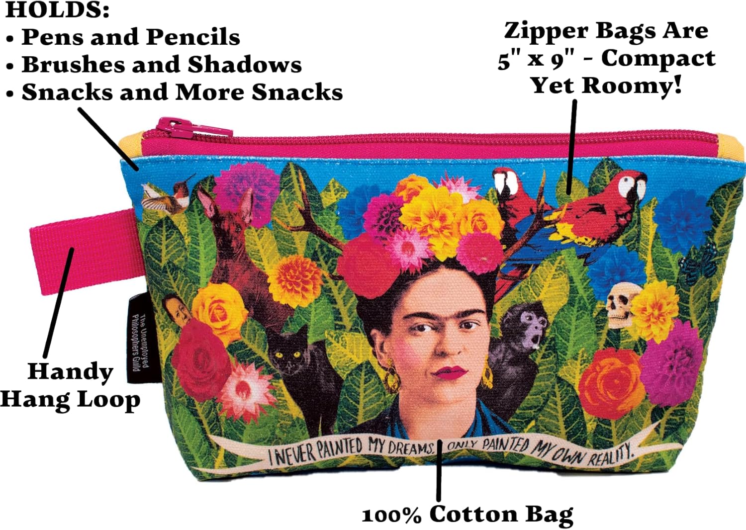 Frida Kahlo Canvas Zipper Pouch — 9 in Art Bag — image 3