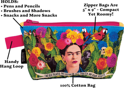 Frida Kahlo Canvas Zipper Pouch — 9 in Art Bag — image 3