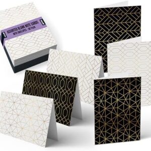 Better Office Products 50 Pack All Occasion Greeting Cards Box Set, 4 x 6 inch, 50 Assorted Blank Note Cards & 50 Envelopes, 6 Elegant Gold Foil Geometric Designs, Blank Inside