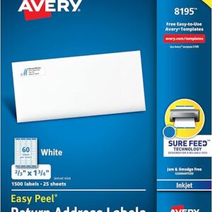 Avery Printable Return Address Labels with Sure Feed, 23 x 1-34, White, 1,500 Blank Mailing Labels (08195)