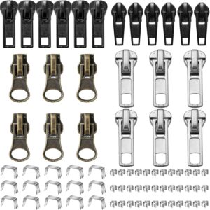 WILLBOND 69 Pcs Zipper Repair Kit #5#7, Zipper Pull Replacements Black Bronze Silver Sliders for Repairing Coats, Jackets, Bags, Backpack, Luggage